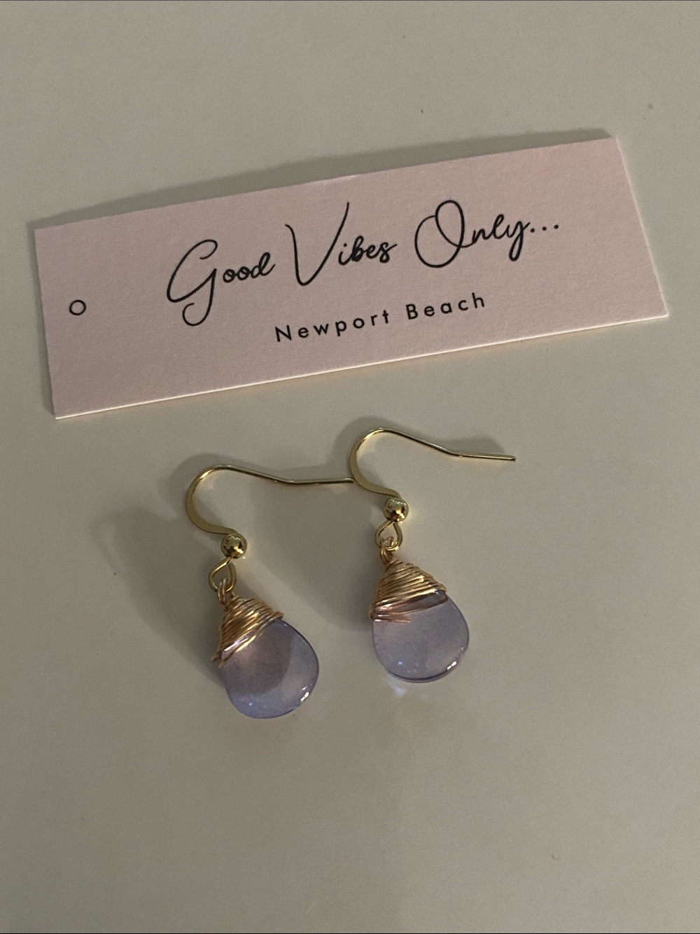 Good Vibes Only Lavender Teardrop Wire-Wrap Drop Earrings